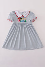 Blue princess embroidery stripe dress