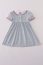 Blue princess embroidery stripe dress