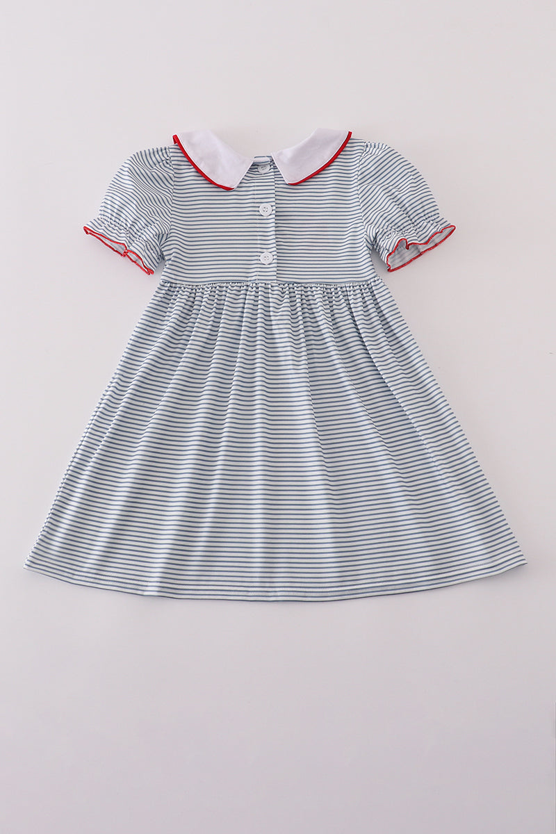 Blue princess embroidery stripe dress