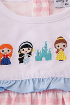 Pink princess castle embroidery gingham bubble
