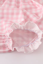 Pink princess castle embroidery gingham bubble