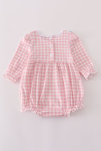 Pink princess castle embroidery gingham bubble