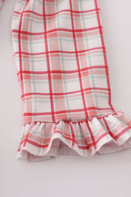 Red plaid farm embroidery ruffle pants set