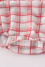 Red plaid farm embroidery ruffle bubble