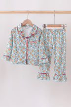 Santa claus cookie print ruffle pajams set