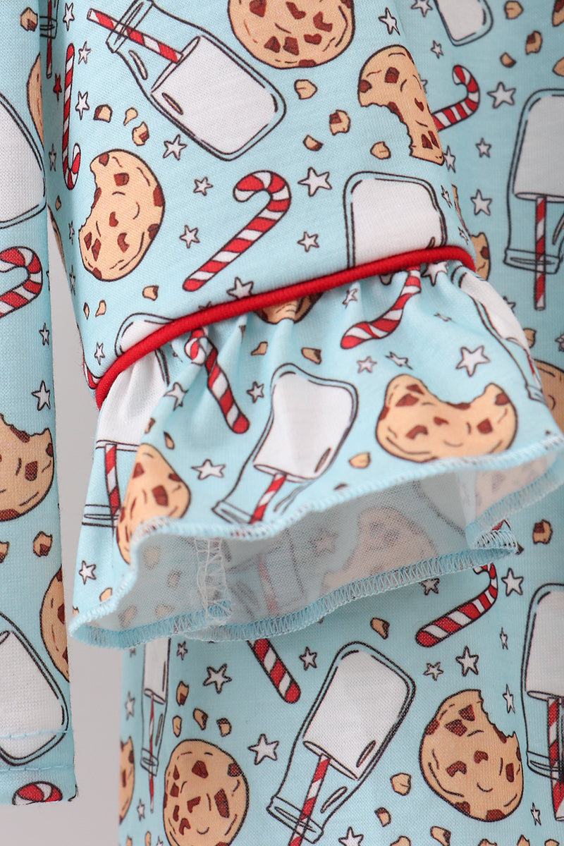Santa claus cookie print ruffle pajams set