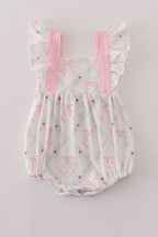 Pink floral bow print ruffle bubble