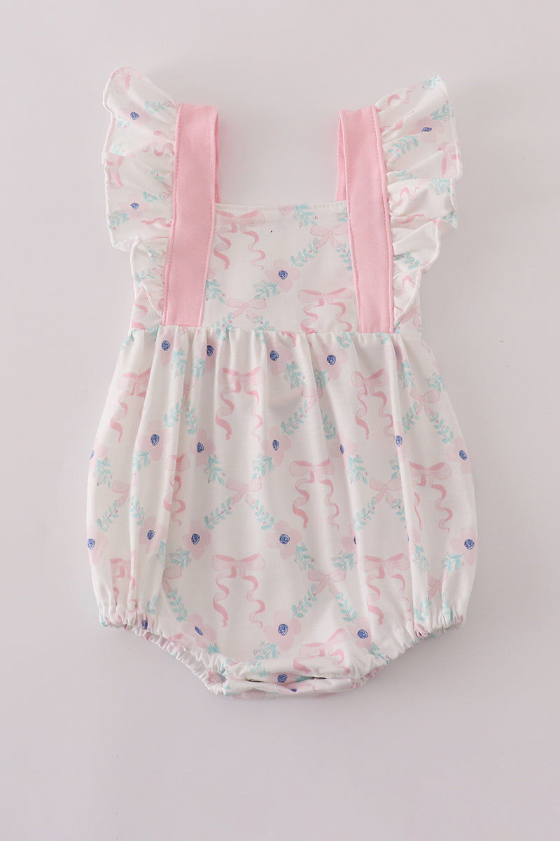 Pink floral bow print ruffle bubble