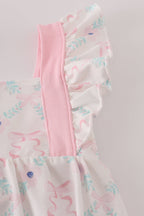 Pink floral bow print ruffle bubble