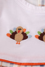 Orange turkey embroidery plaid bloomer set