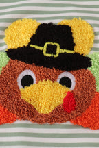 French Knot Turkey Green Stripe Romper