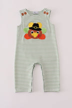 French Knot Turkey Green Stripe Romper