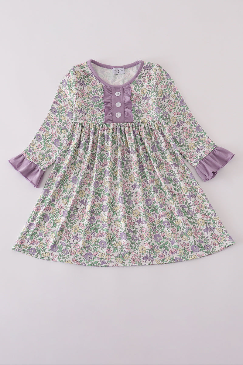 Purple Floral Ruffle Dress