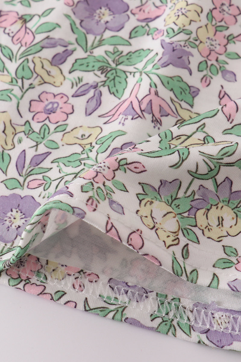 Purple Floral Ruffle Dress