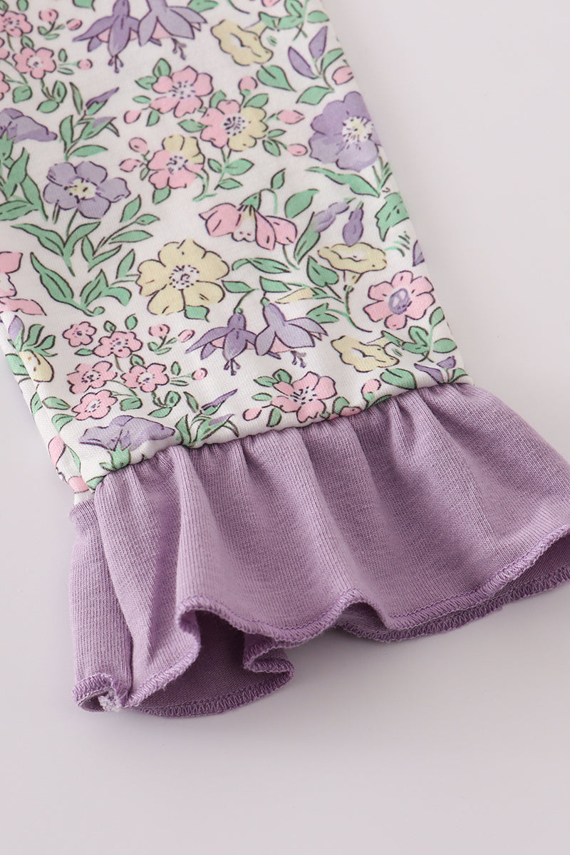 Purple Floral Ruffle Dress