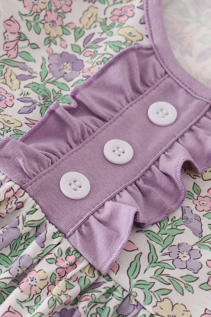 Purple Floral Ruffle Dress