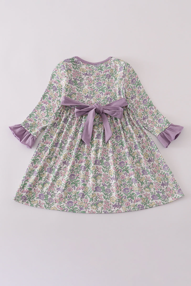 Purple Floral Ruffle Dress