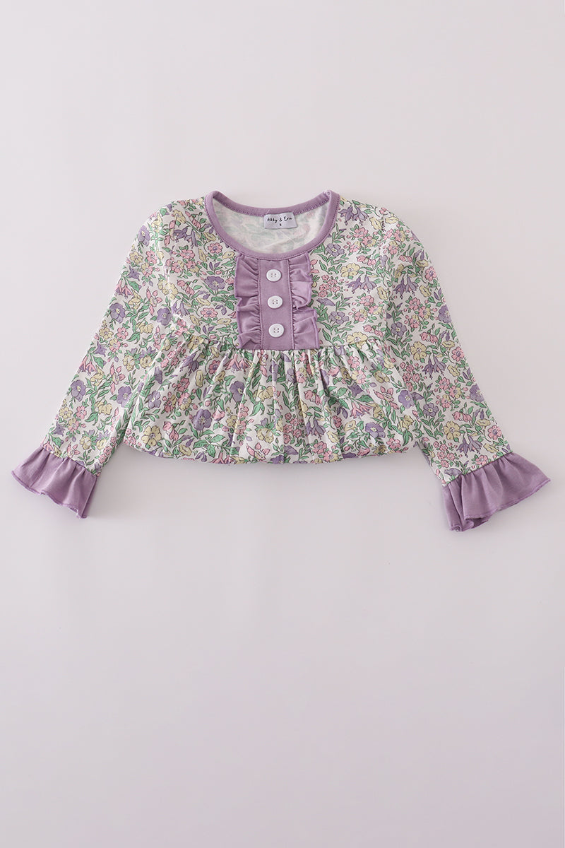 Purple Floral Ruffle Dress