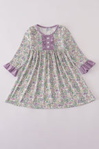 Purple floral print ruffle dress