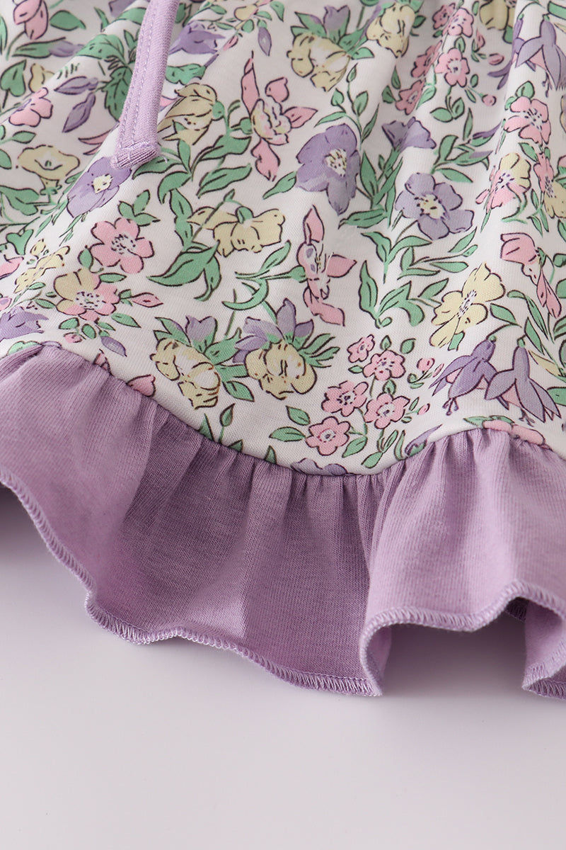 Purple Foral Ruffled Bloomer Set