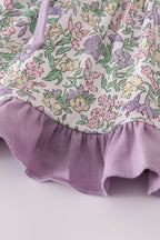 Purple Foral Ruffled Bloomer Set