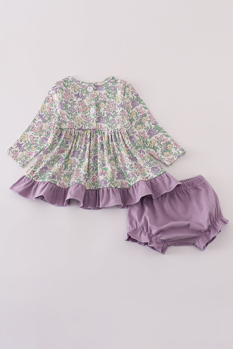 Purple Foral Ruffled Bloomer Set