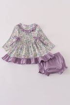Purple Foral Ruffled Bloomer Set