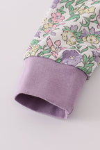 Purple floral print ruffle romper