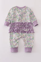 Purple floral print ruffle romper