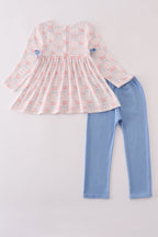 Pink Floral Ruffle Pants Set