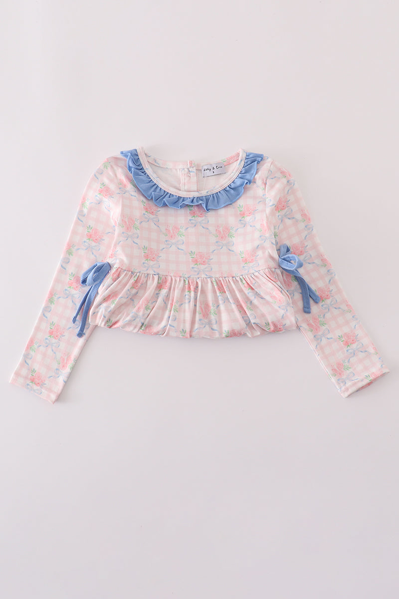 Pink Floral Ruffle Pants Set