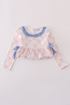 Pink floral print ruffle bow pants set