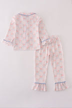 Pink floral print ruffle pajamas set