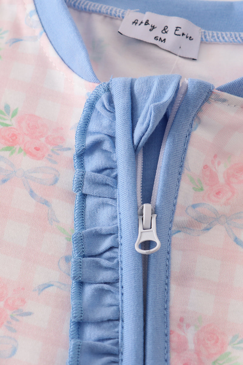 Pink floral print ruffle romper