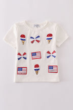 Flag bow ice-cream sequin mom&me top