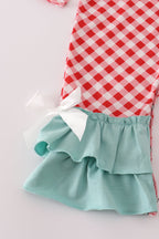 Red farm smocked ruffle romper