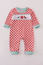 Red farm smocked romper