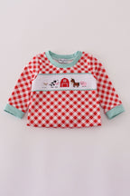 Red farm smocked romper