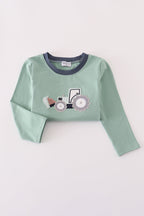 Blue excavator applique top