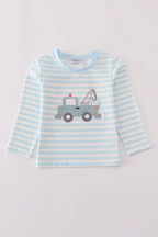 Blue crane applique stripe top