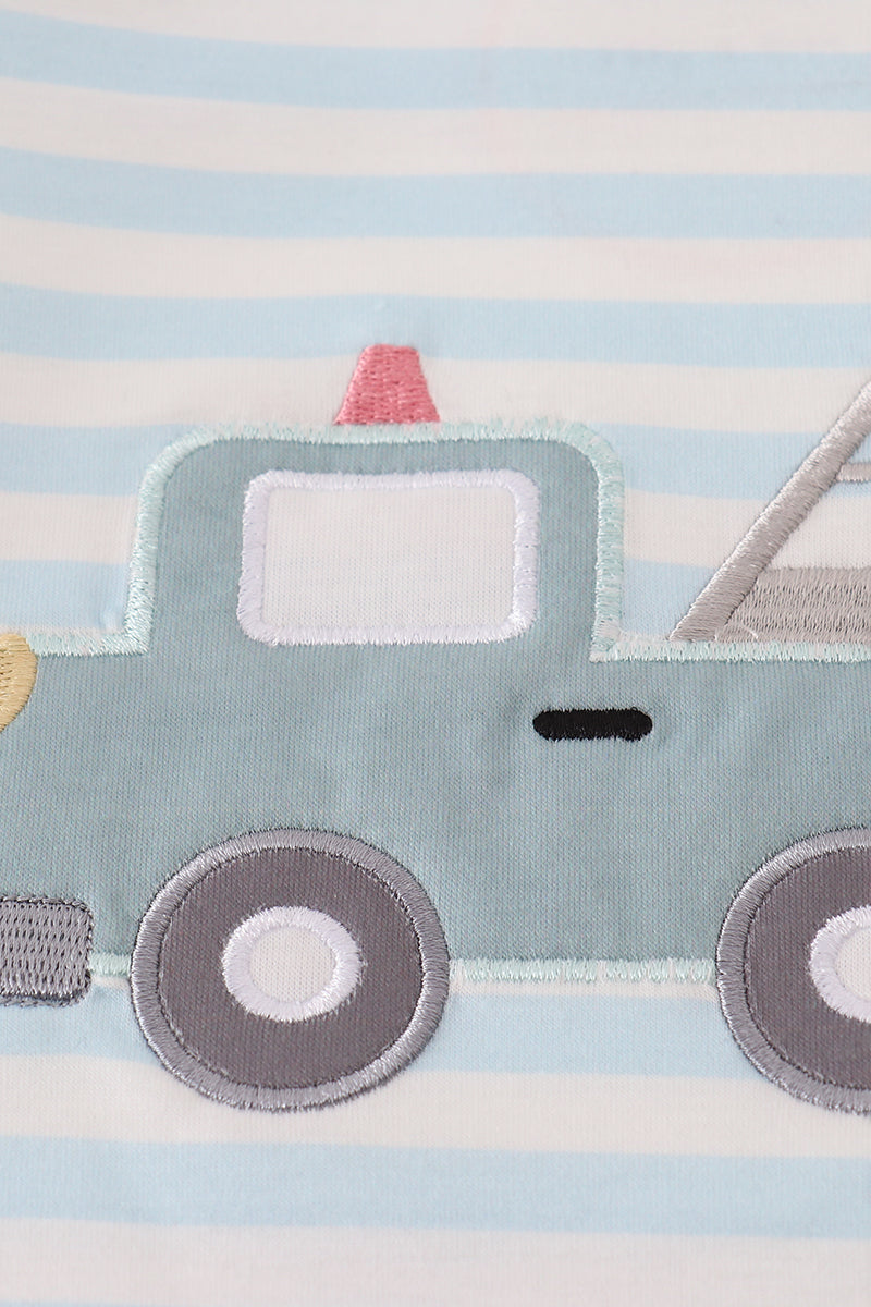 Blue crane applique stripe top