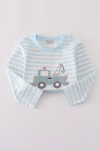 Blue crane applique stripe top