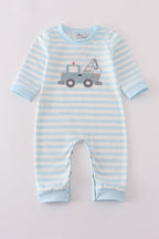 Blue crane applique stripe romper