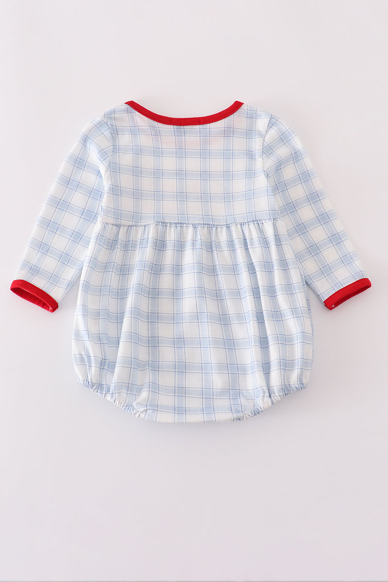Blue farm embroidery plaid bubble