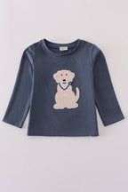 Navy puppy applique top