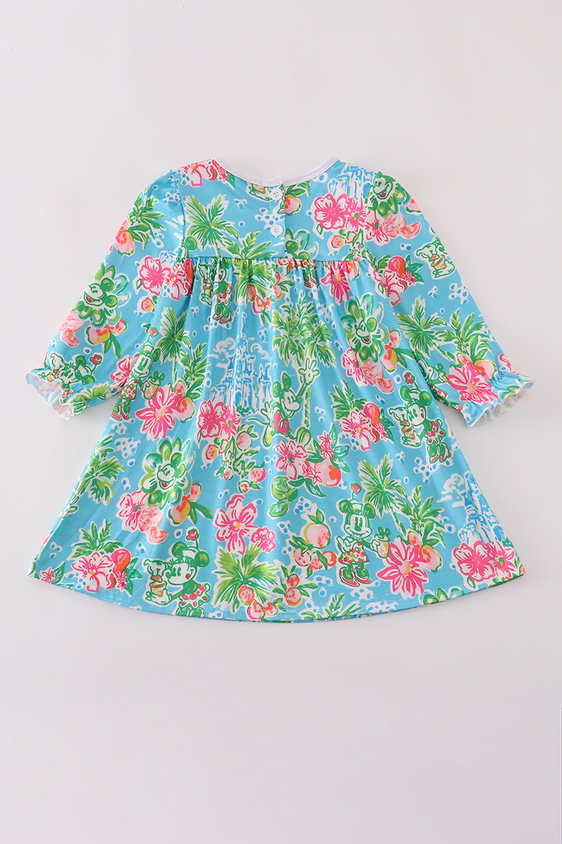Green floral character applique dress