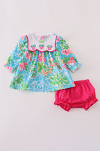 Green floral character applique bloomer set