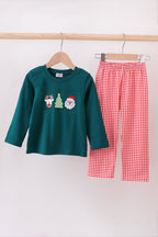 Green christmas santa claus embroidery pants set