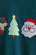 Green christmas santa claus embroidery pants set