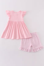 Pink easter cross embroidery smocked girl set